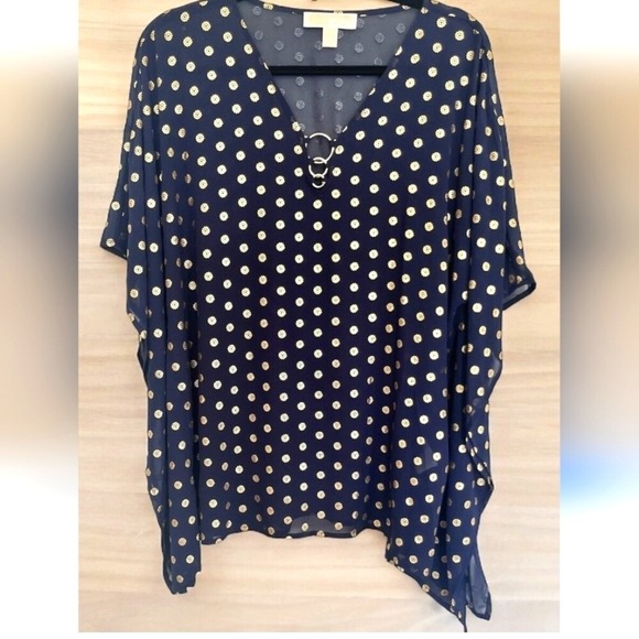 Michael Kors Women's Embellished Caftan Tank Camisole Gold Polka Dot Top Sz S/M - Picture 1 of 8
